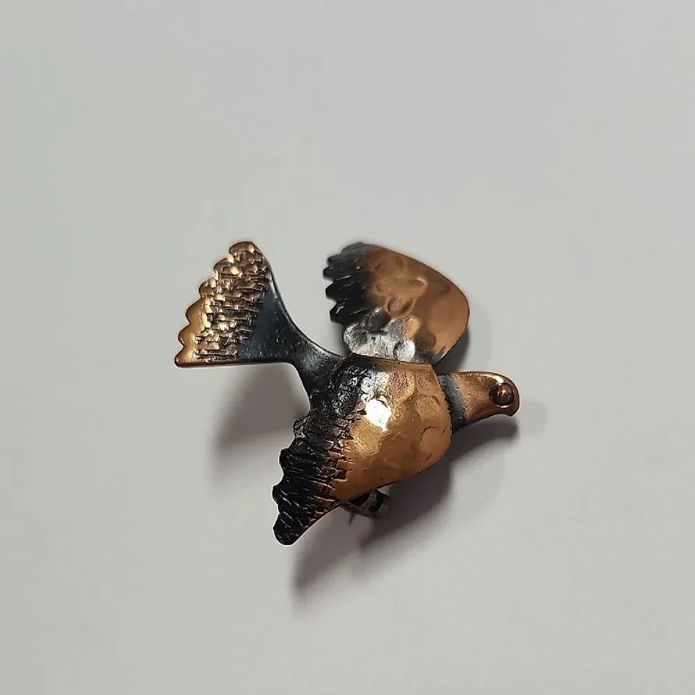Mid Century Vintage Copper and Black Bird Pin Brooch